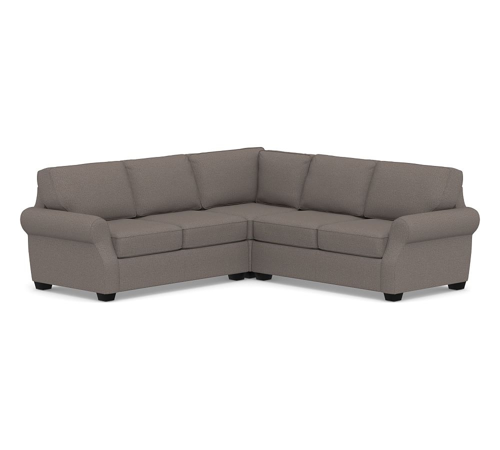 SoMa Fremont Roll Arm Upholstered 3-Piece L-Shaped Corner Sectional, Polyester Wrapped Cushions, Performance Brushed Basketweave Charcoal - Image 0