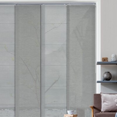 Deluxe Adjustable Sliding Panel Track Blind 45.8"- 86" W X 96" H, Extendable 4-Rail Track Track, Trimmable Natural Woven Fabric, Sheer, Comet - Image 0