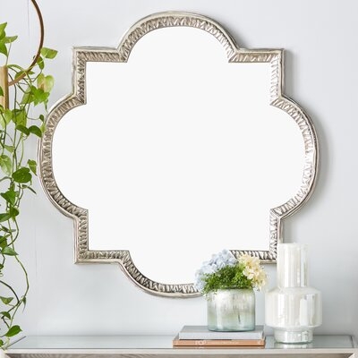 Large Aluminum Wall Mirror In Grey Finish W/ Decorative Frame, 40’’X40’’ - Image 0