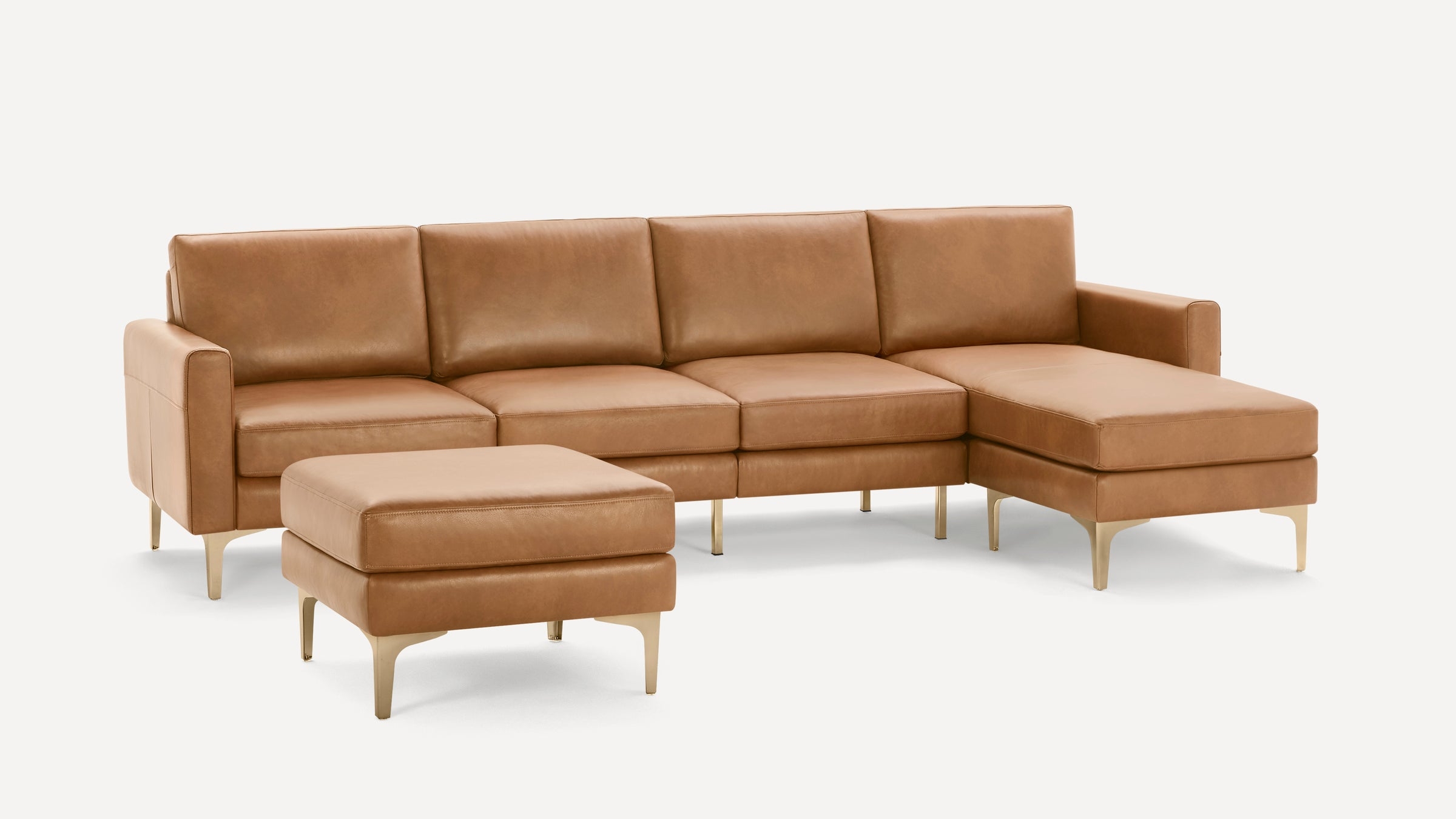 Nomad Leather King Sectional with Ottoman - Camel - Top Grain Leather / Brass - Metal / Slope - Image 3
