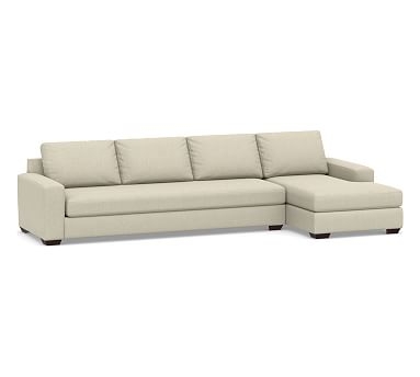 Big Sur Square Arm Upholstered Left Arm Grand Sofa with Double Chaise Sectional and Bench Cushion, Down Blend Wrapped Cushions, Chenille Basketweave Oatmeal - Image 0
