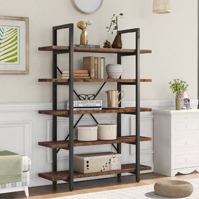 Waynesfield 5-Tier Industrial Bookcase With Rustic Wood And Metal Frame - Image 0