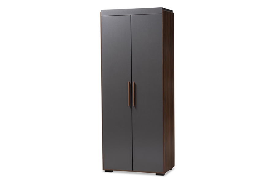 Rikke Modern and Contemporary Two-Tone Gray and Walnut Finished Wood 7-Shelf Wardrobe Storage Cabinet - Image 1