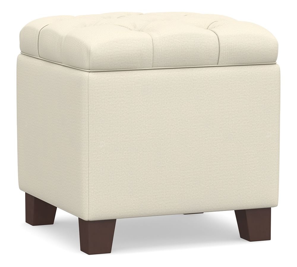 Lorraine Upholstered Tufted Cube, Park Weave Ivory - Image 0