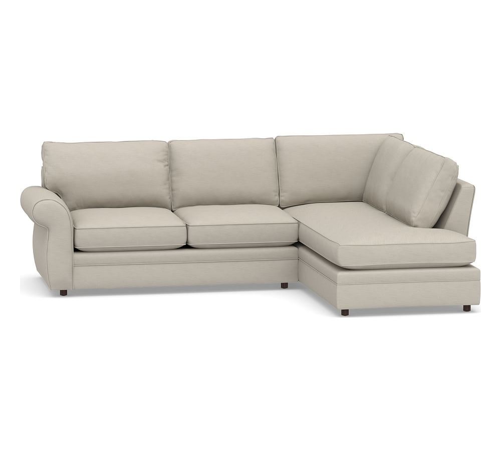 Pearce Roll Arm Upholstered Left Loveseat Return Bumper Sectional, Down Blend Wrapped Cushions, Performance Slub Cotton Silver Taupe - Image 0
