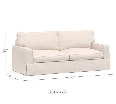 PB Comfort Square Arm Slipcovered Loveseat 61", Down Blend Wrapped Cushions, Performance Heathered Basketweave Alabaster White - Image 4