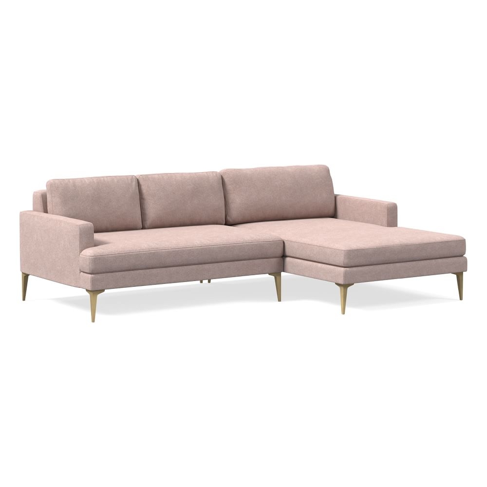 Andes 90" Right Multi Seat 2-Piece Chaise Sectional, Standard Depth, Distressed Velvet, Mauve, BB - Image 0