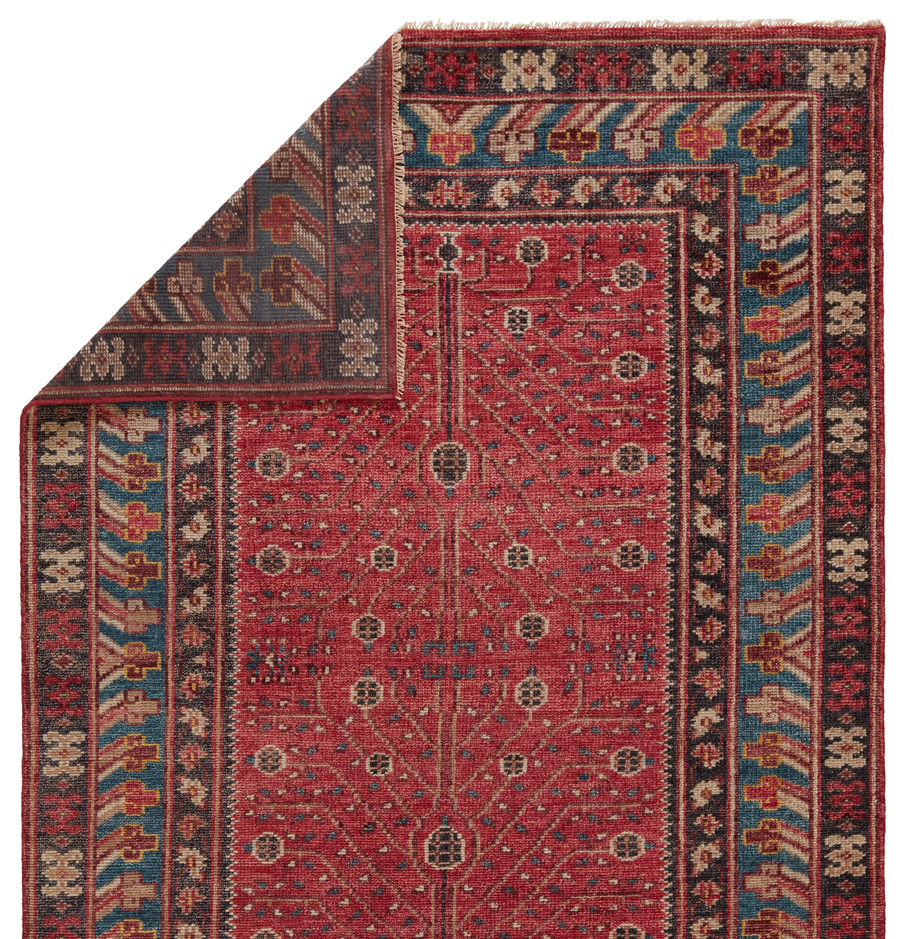 Donte Hand-Knotted Oriental Red/ Blue Area Rug (8'6"X11'6") - Image 2