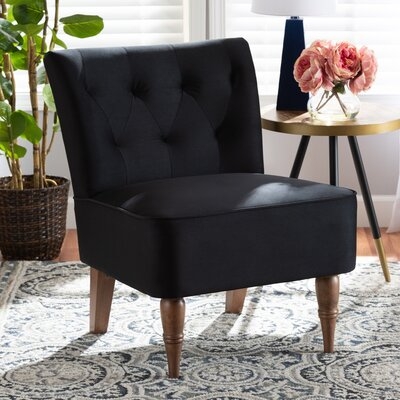 House of Hampton® Studio Harmon Modern And Contemporary Transitional Navy Blue Velvet Fabric Upholstered And Walnut Brown Finished Wood Accent Chair - Image 0