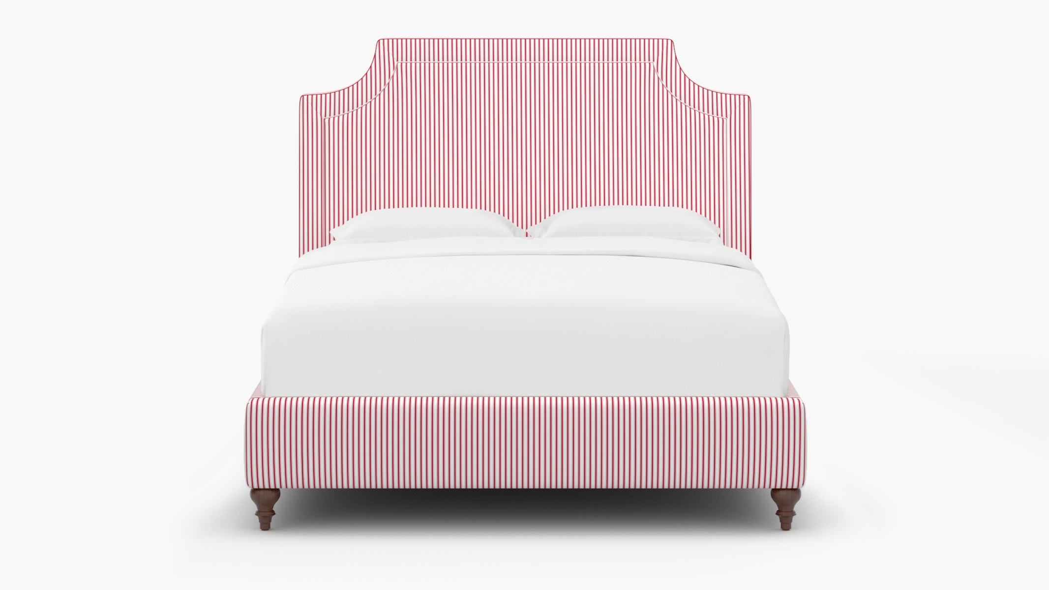 Deco Bed, Red Classic Ticking Stripe, Walnut Traditional Turned Leg, Twin - Image 0
