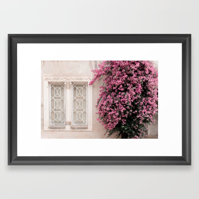 Pretty Window - Bougainvillea Flowers - Minimalist Portugal Travel Photography By Ingrid Beddoes Framed Art Print by Ingrid Beddoes Photography - Scoop Black - Small 13" x 19"-15x21 - Image 0