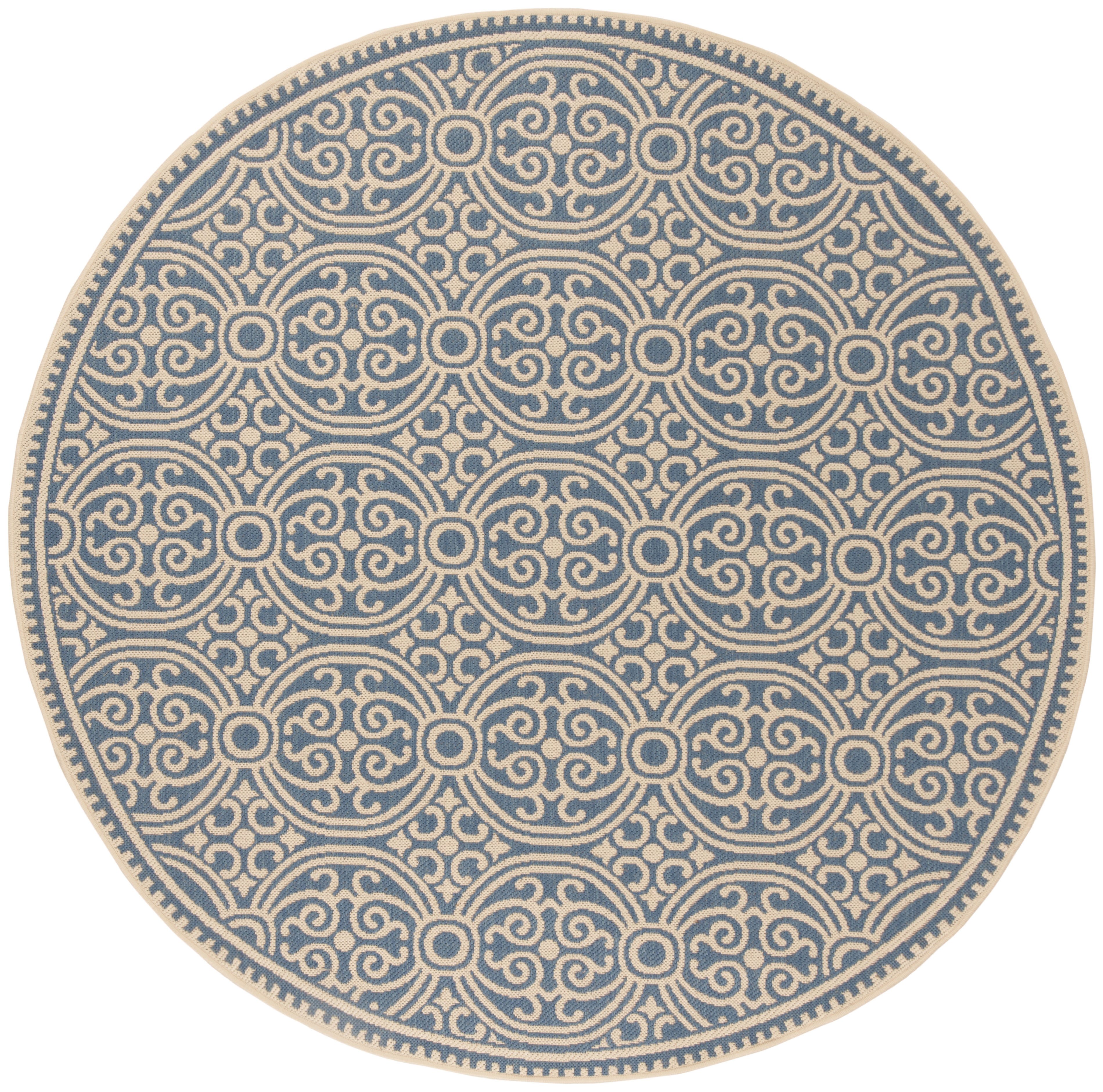 Arlo Home Indoor/Outdoor Woven Area Rug, LND134N, Cream/Blue,  6' 7" X 6' 7" Round - Image 0