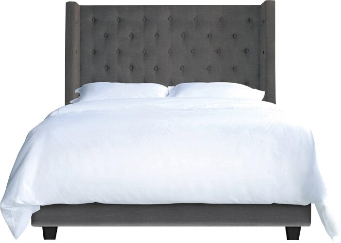 My Chic Nest Bren Upholstered Standard Bed Body Fabric: Bella Black, Leg Color: Brown Mahogany, Size: King - Image 0