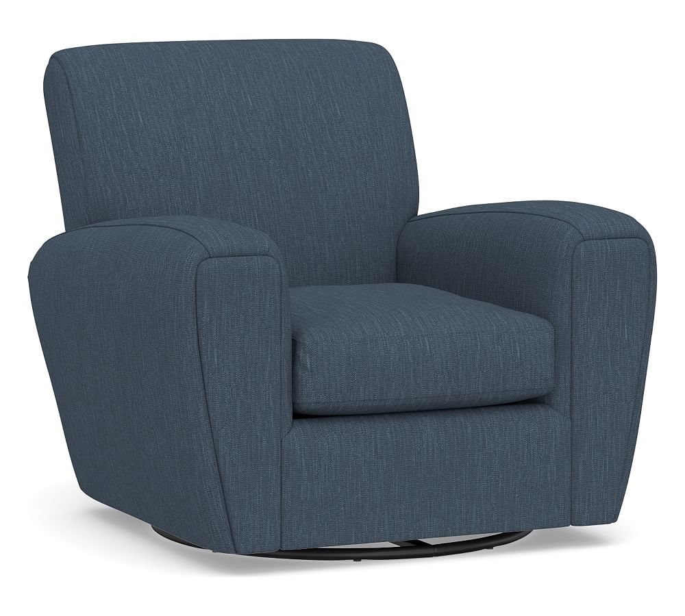 Manhattan Square Arm Upholstered Swivel Armchair, Polyester Wrapped Cushions, Performance Heathered Tweed Indigo - Image 0