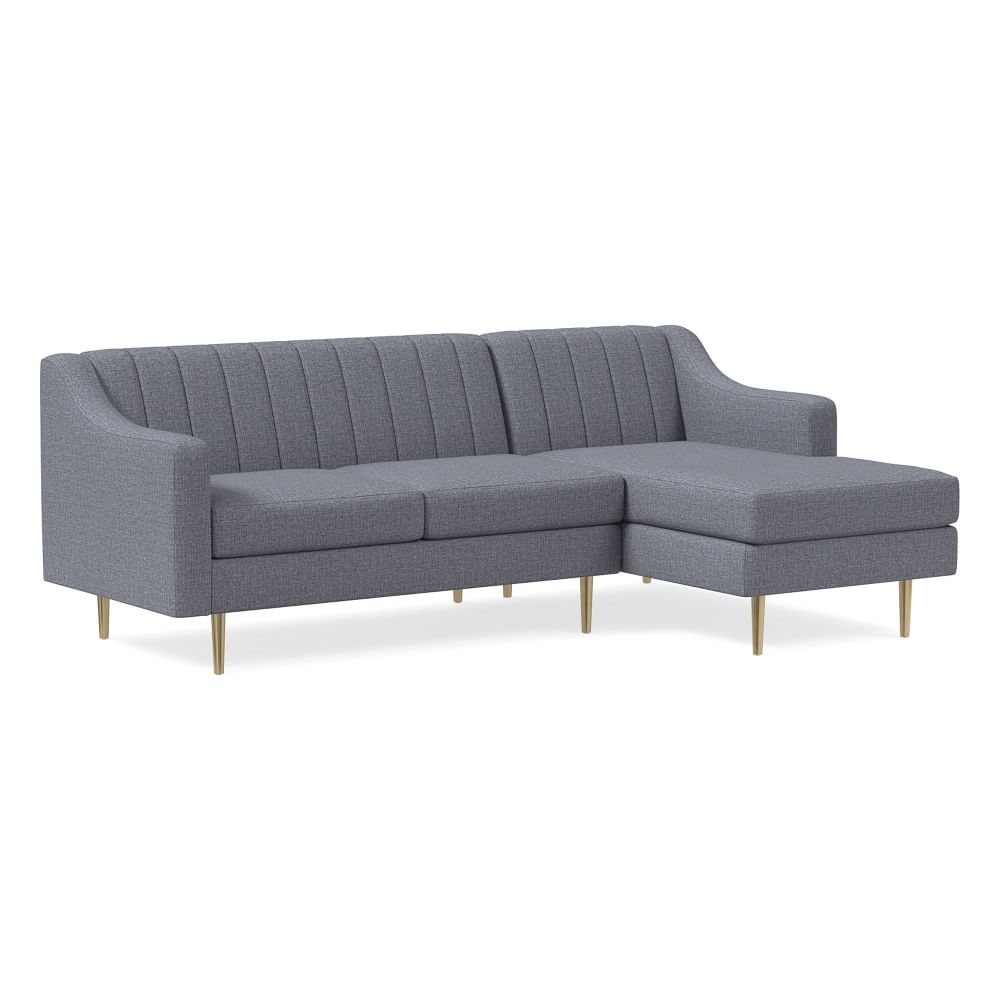 Olive 86" Right Channel Back 2-Piece Chaise Sectional, Swoop Arm, Yarn Dyed Linen Weave, graphite, Brass - Image 0
