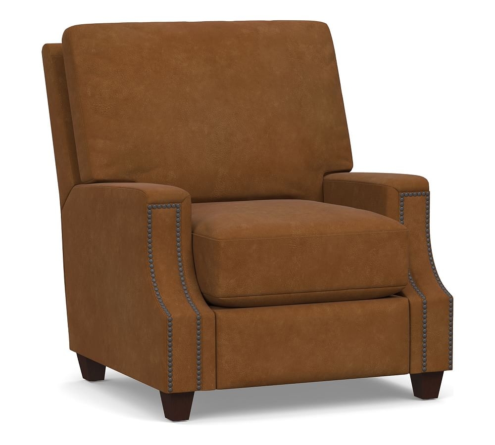 James Square Arm Leather Recliner, Down Blend Wrapped Cushions, Nubuck Caramel - Image 0