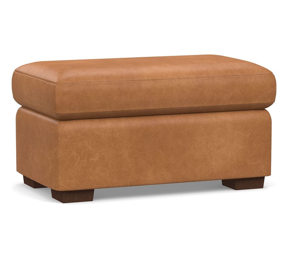Shasta Square Arm Leather Ottoman, Polyester Wrapped Cushions, Churchfield Camel - Image 0