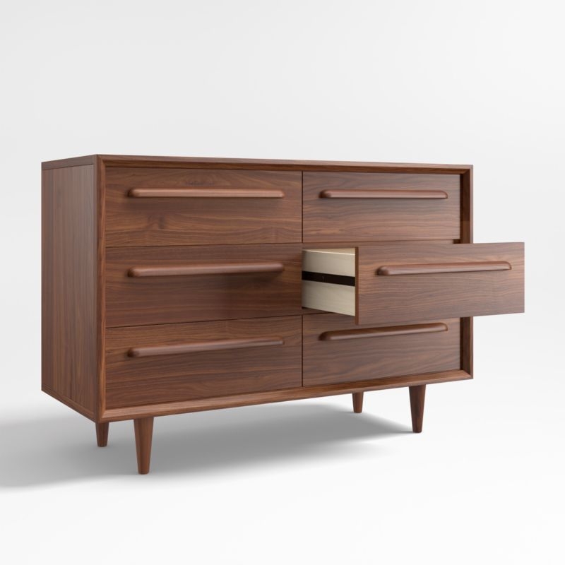 Tatum 52" Walnut Mid-Century Kids Wood 6-Drawer Wide Dresser - Image 6