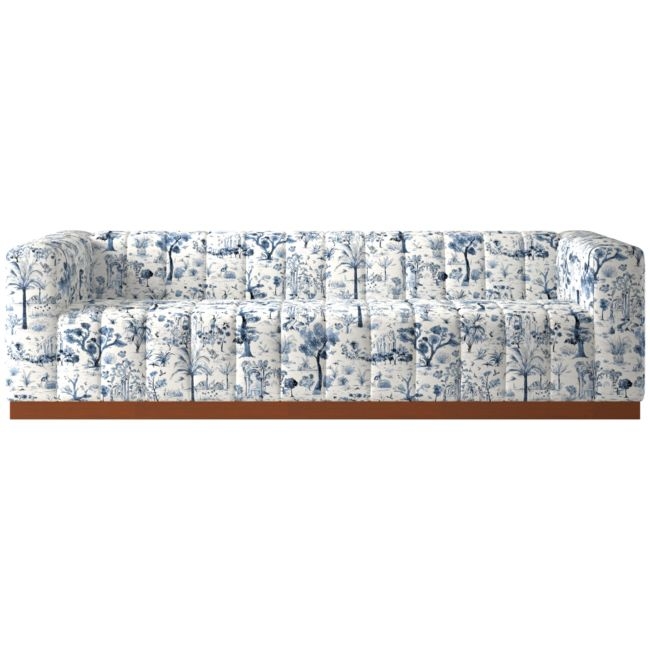 Forte 101" Landscape Blue Sofa with Walnut Base - Image 0