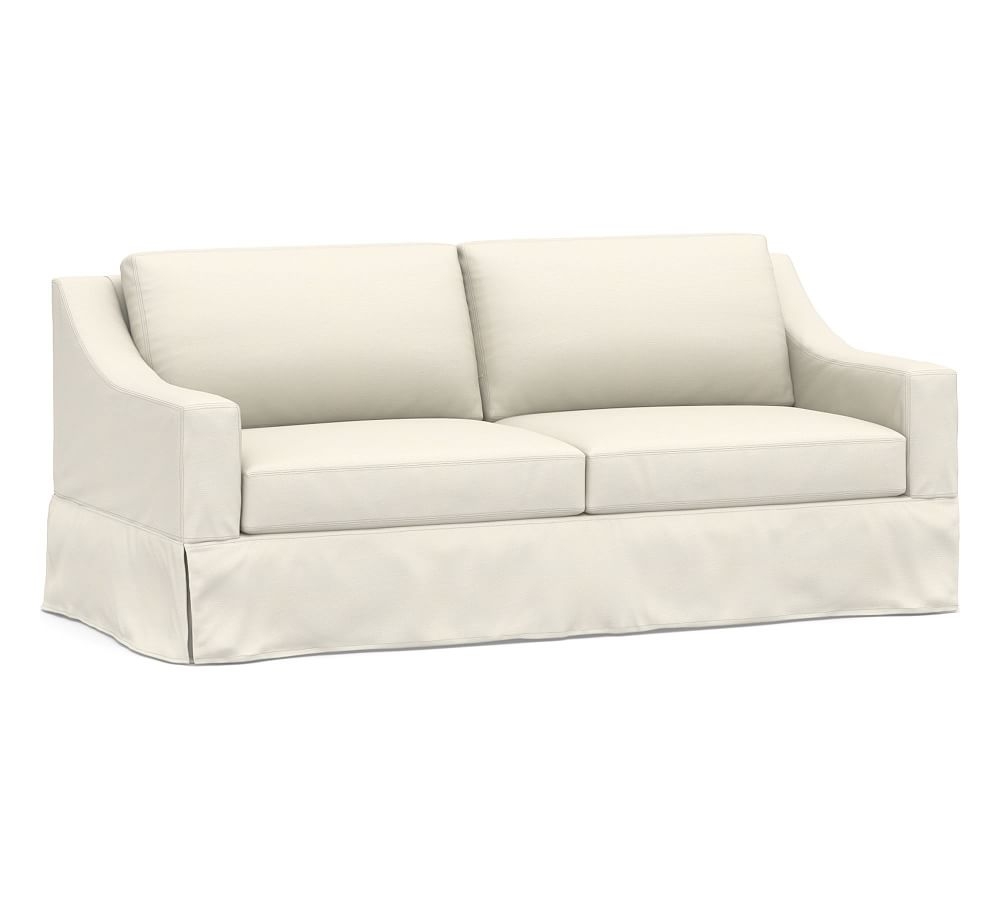 York Slope Arm Slipcovered Sofa 80.5", Down Blend Wrapped Cushions, Textured Twill Ivory - Image 0