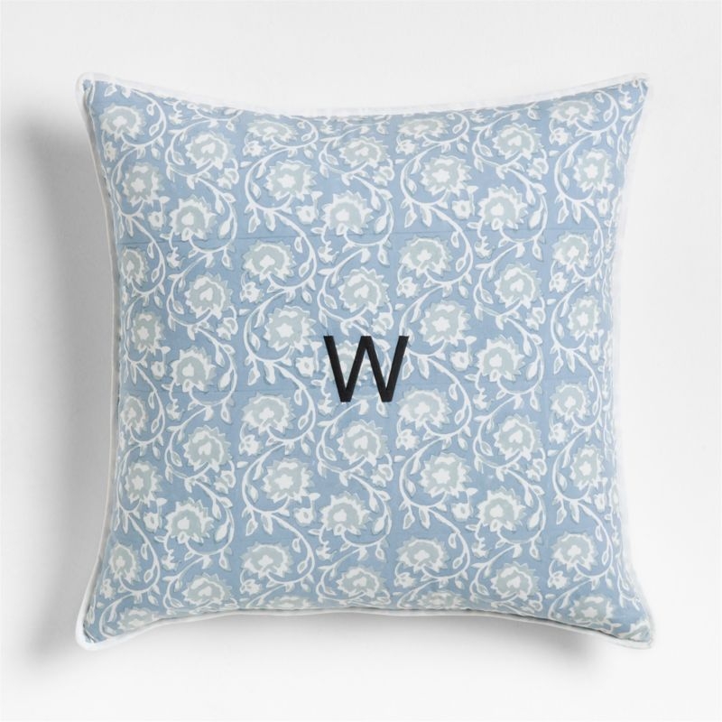 Washed Cotton 23x23 Ruka Blue Floral Reversible Hand Printed Throw Pillow Cover - Image 6