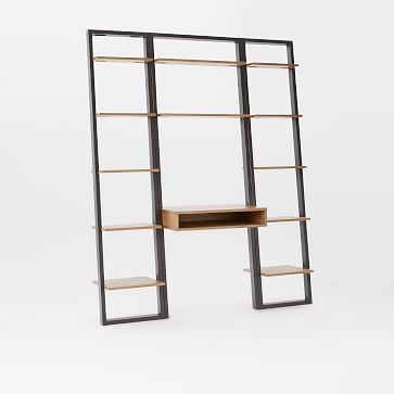 Ladder Shelf Storage Desk Set 1, Wall Desk + 2 Narrow Shelves, Sand/Stone - Image 2