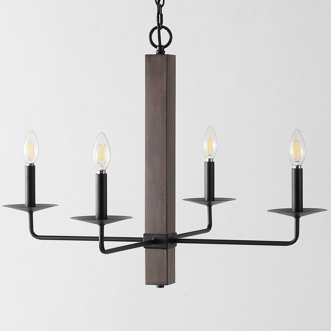 Oakly 4Lt 28 Inch Chandelier - Black / Walnut - Safavieh - Image 2