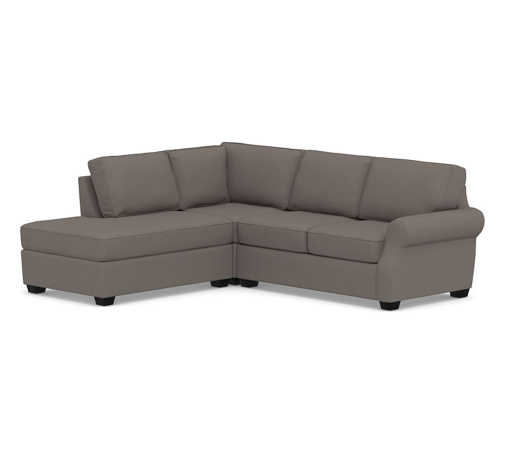 SoMa Fremont Roll Arm Upholstered Right 3-Piece Bumper Sectional, Polyester Wrapped Cushions, Performance Heathered Tweed Graphite - Image 0