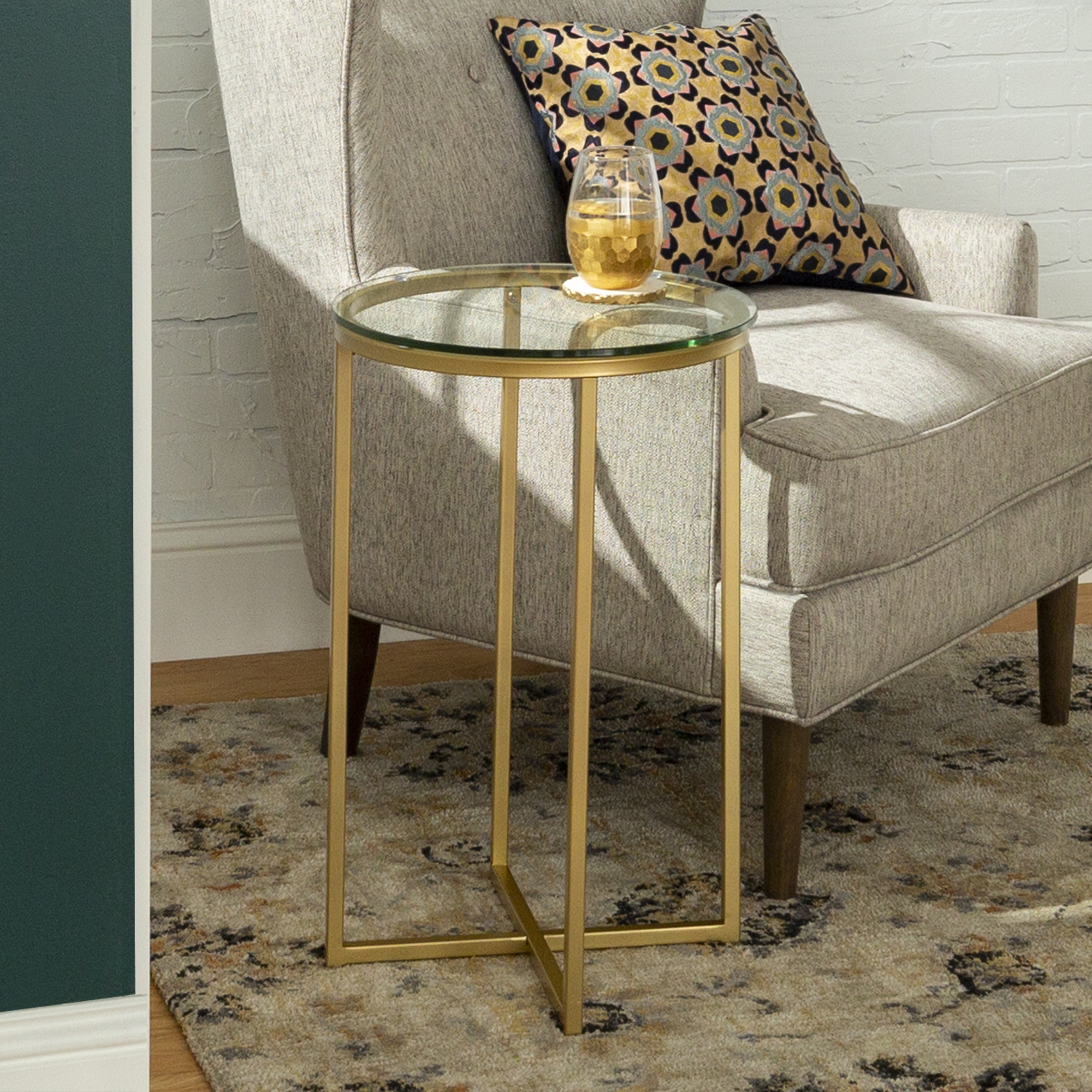 Alissa 16"Glam Round Side Table - Glass/Gold - Image 4