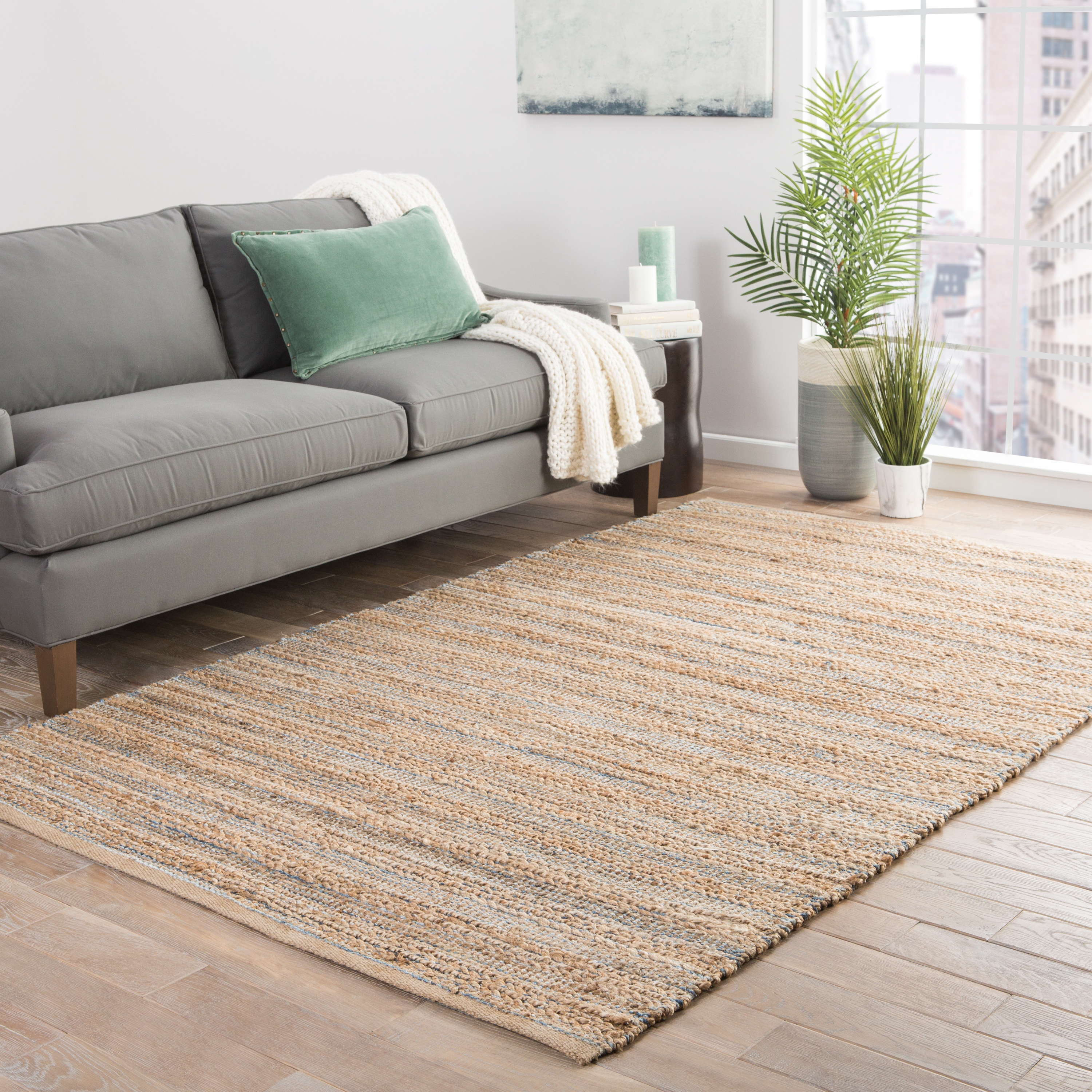 Canterbury Natural Solid Beige/ Blue Runner Rug (2'6"X9') - Image 4