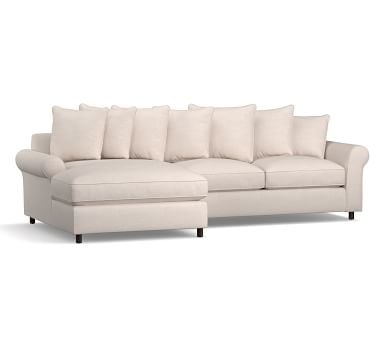 PB Comfort Roll Arm Upholstered Left Arm Loveseat with Wide Chaise Sectional, Box Edge Memory Foam Cushions, Premium Performance Basketweave Light Gray - Image 3