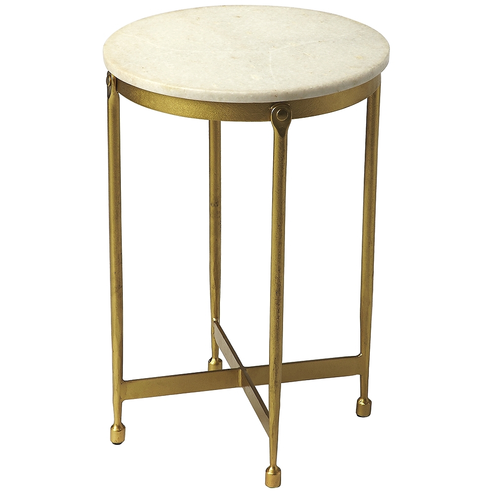Butler Claypool 13 1/2"W Antique Brass and Marble End Table - Style # 77J83 - Image 0
