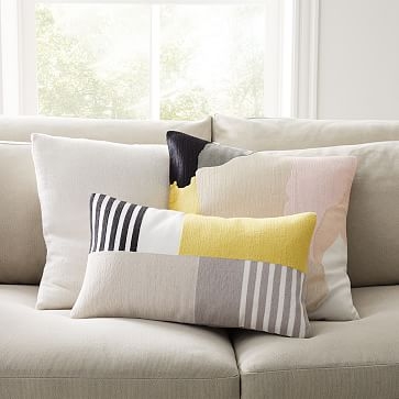 Corded Striped Blocks Pillow Cover, 12"x21", Midnight - Image 3
