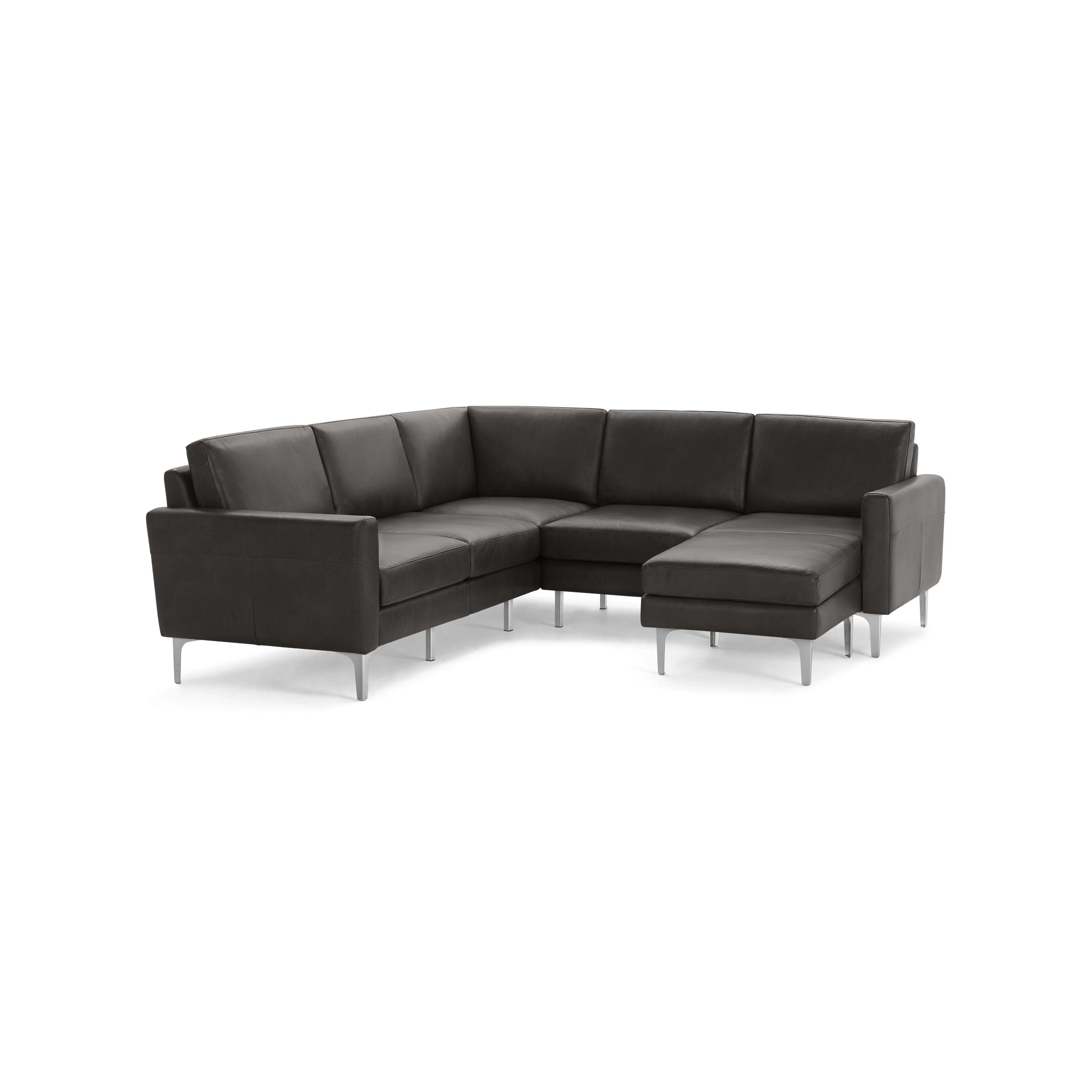 Nomad Leather 5-Seat Corner Sectional with Reversible Chaise - Slate - Top Grain Leather / Chrome - Metal / Block - Image 0