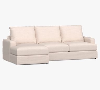 Canyon Square Arm Slipcovered Left Arm Loveseat with Chaise Sectional, Down Blend Wrapped Cushions, Performance Heathered Basketweave Platinum - Image 1