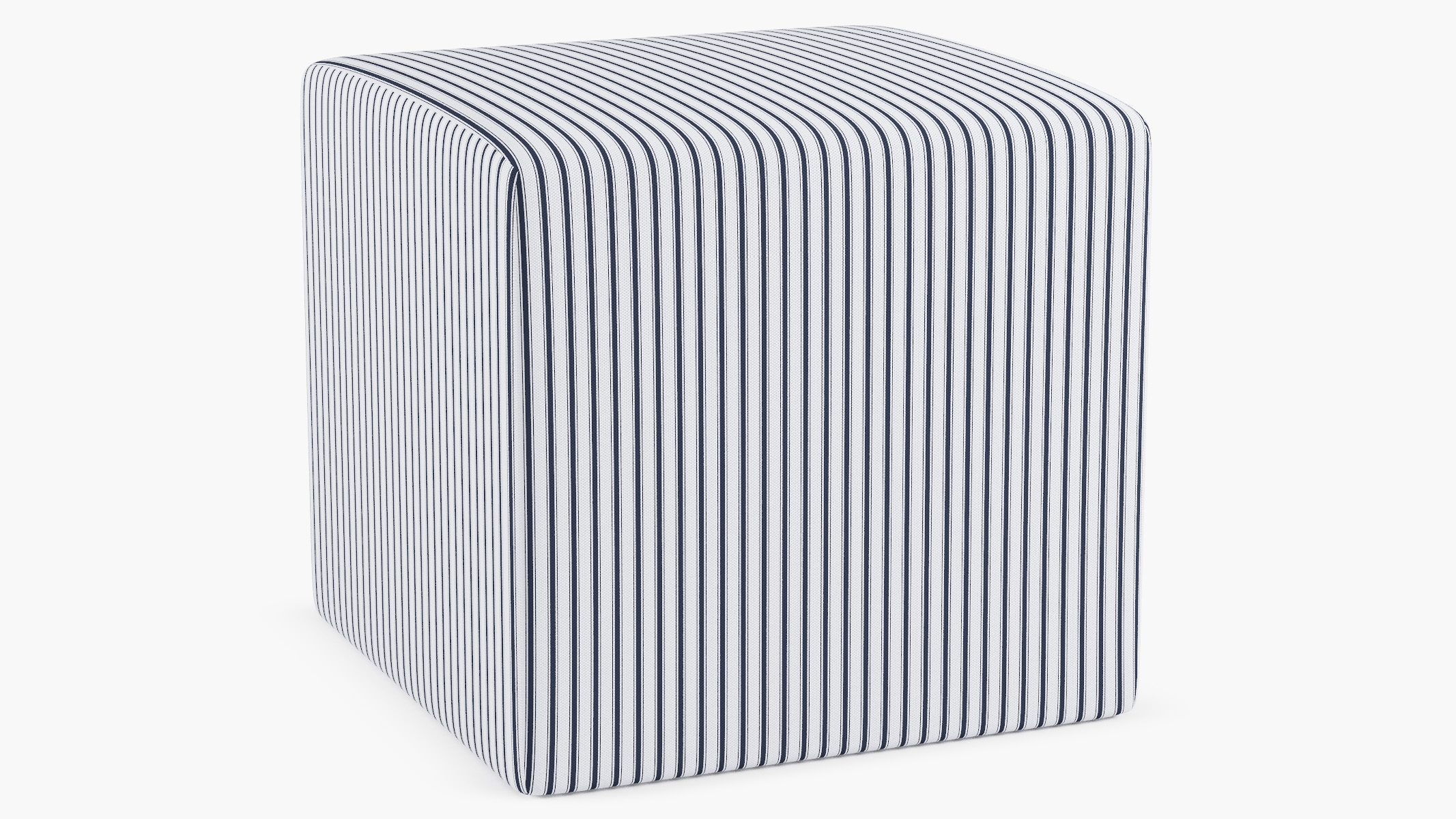 Cube Ottoman, Navy Classic Ticking Stripe - Image 1