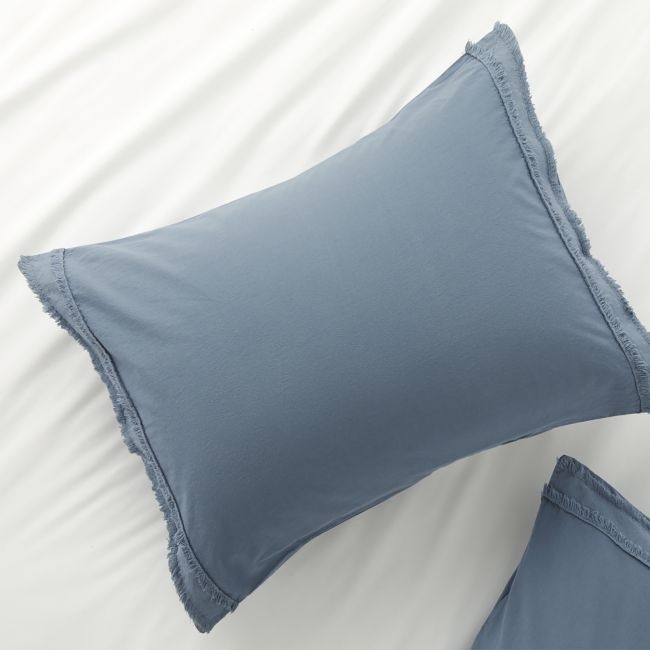 Organic Cotton Blue Eyelash Fringe Standard Pillow Sham - Image 0