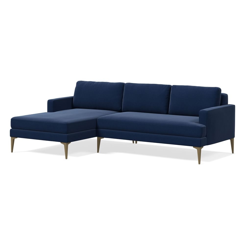 Andes 90" Left Multi Seat 2-Piece Chaise Sectional, Petite Depth, Performance Velvet, Ink Blue, BB - Image 0