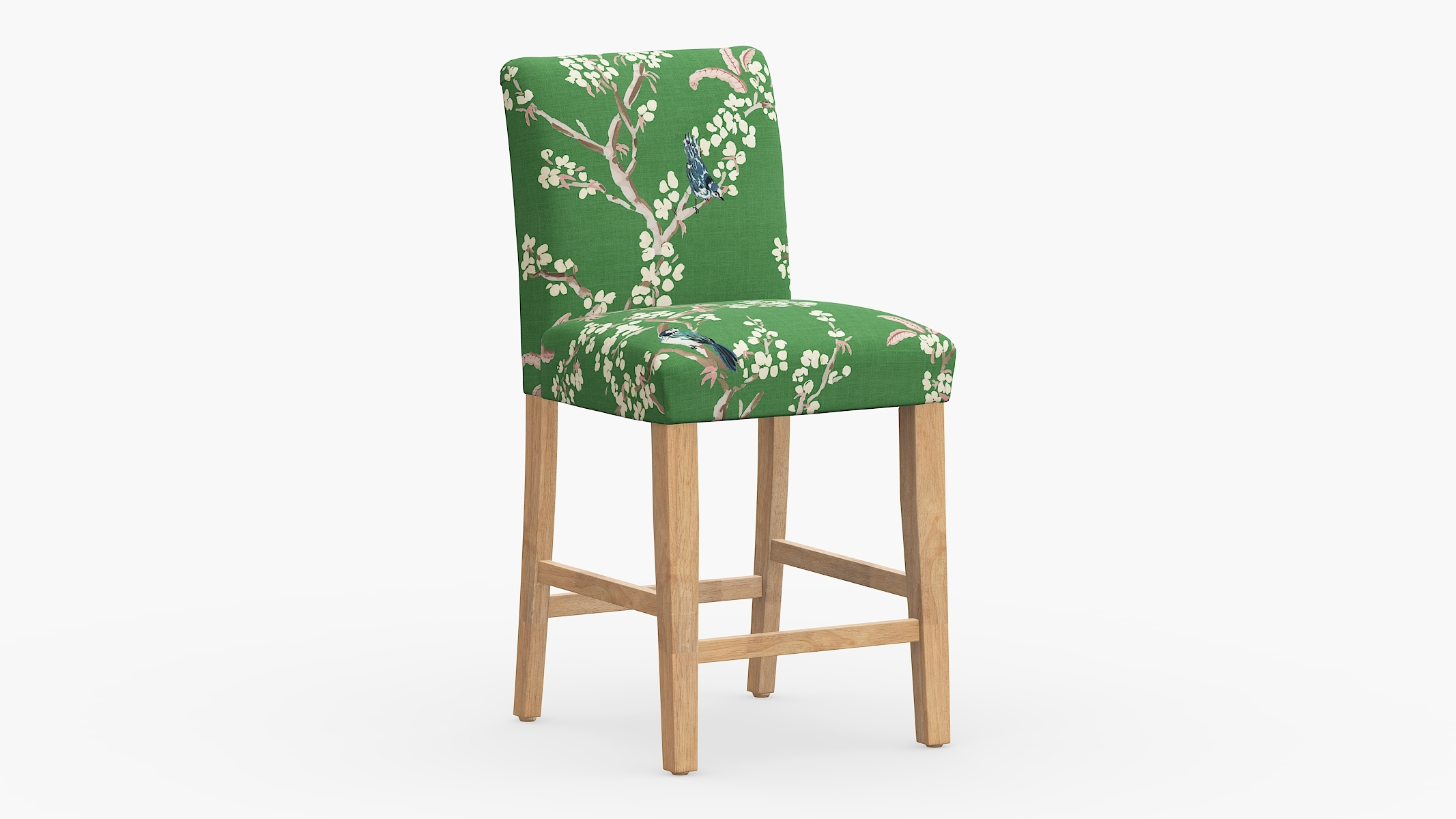 Classic Dining Counter Stool, Jade Cherry Blossom, Natural - Image 0