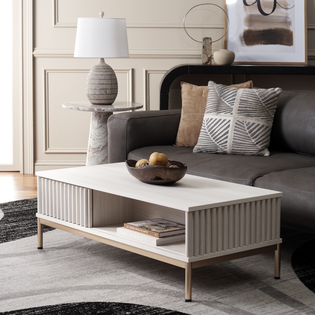 Lylia 2 Door Coffee Table - Bleached White / Gold - Safavieh - Image 1