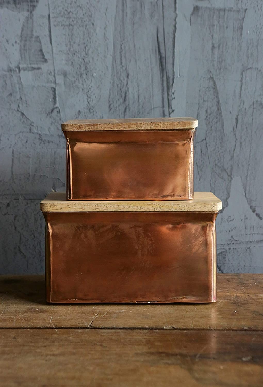 Iron Boxes with Wood Lids (Set of 2 Sizes) - Image 1