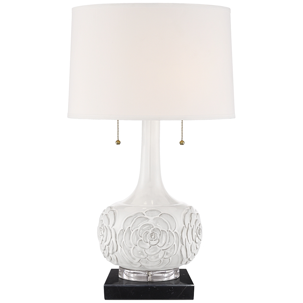 Possini Euro Natalia 27" White Ceramic Lamp with Black Marble Riser - Image 0