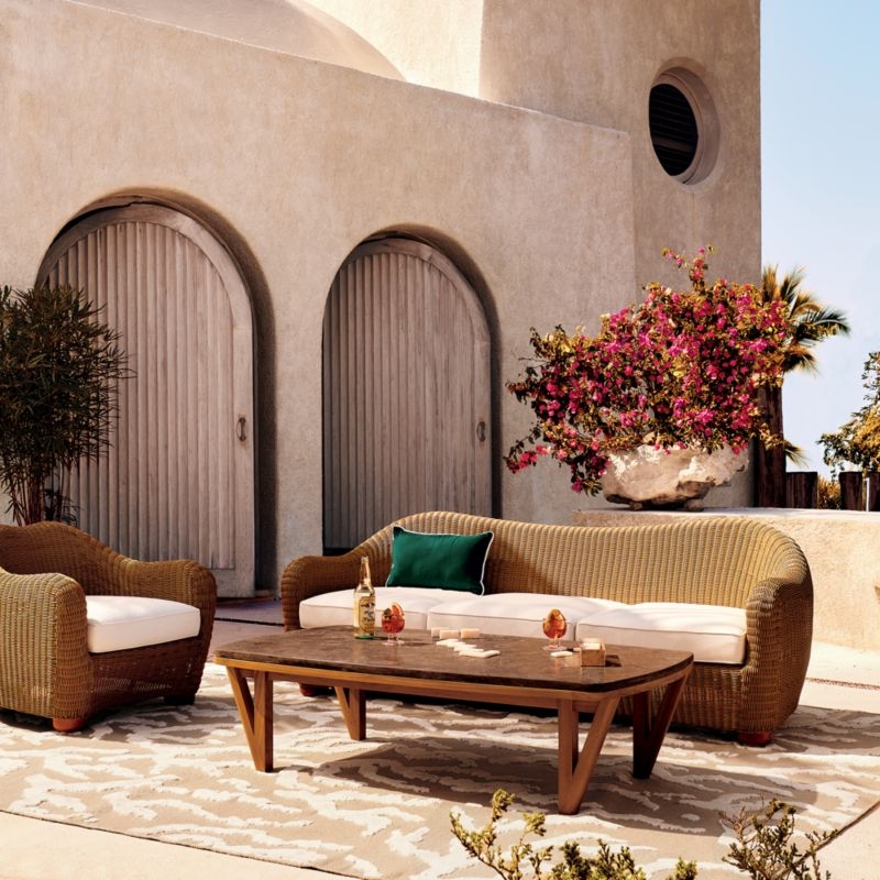 Bacio Light Brown All-Weather Rattan Outdoor Lounge Chair with White Sunbrella® Cushions - Image 1