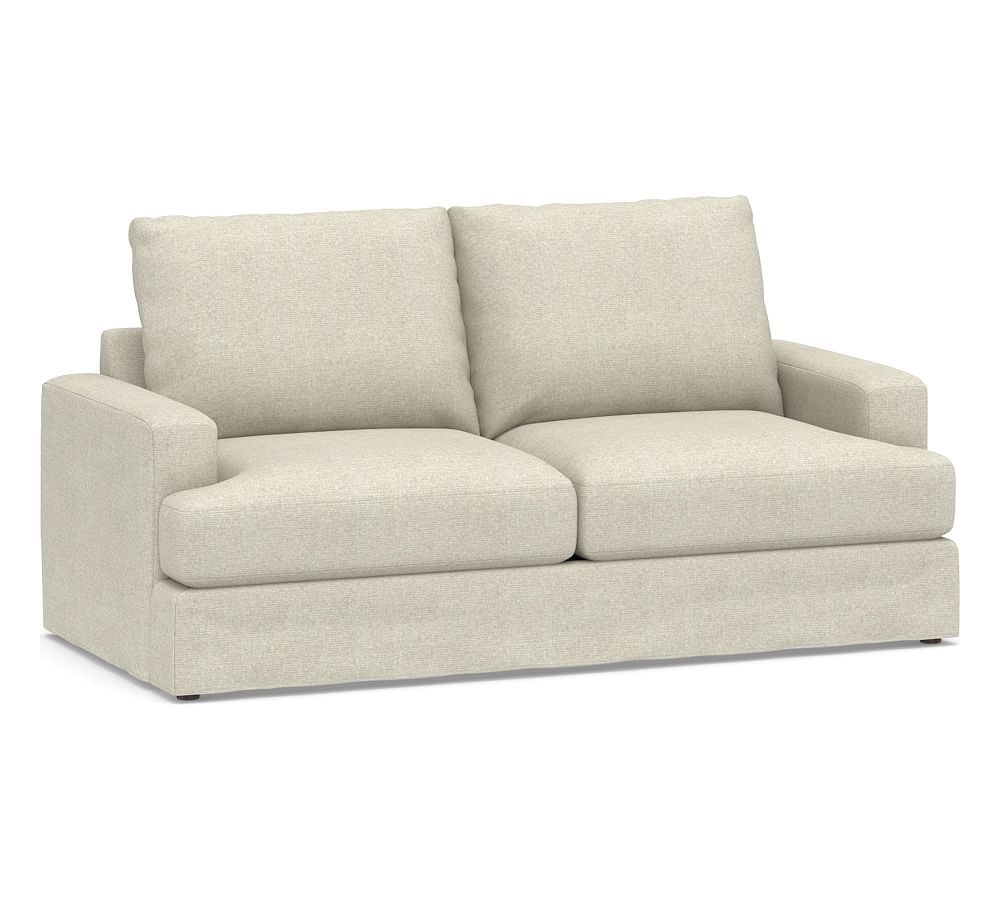 Canyon Square Arm Slipcovered Sofa 82", Down Blend Wrapped Cushions, Performance Heathered Basketweave Alabaster White - Image 0