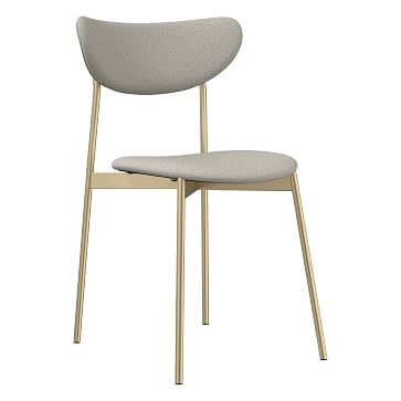 Modern Petal Fully Upholstered Dining Chair,Basket Slub,Pearl Gray,Light Bronze - Image 0