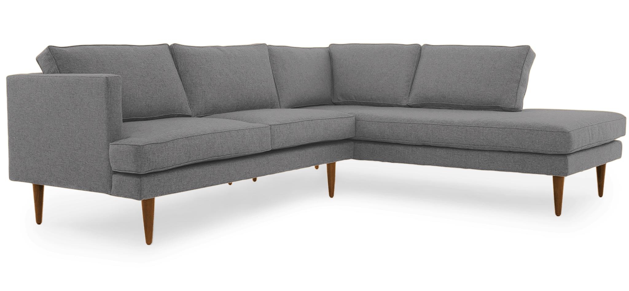 Gray Preston Mid Century Modern Sectional with Bumper (2 piece) - Royale Ash - Mocha - Right  - Image 1