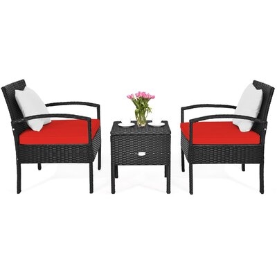 Patiojoy 3-piece Patio Wicker Storage Table & Chair Set Outdoor Conversation Set Red - Image 0