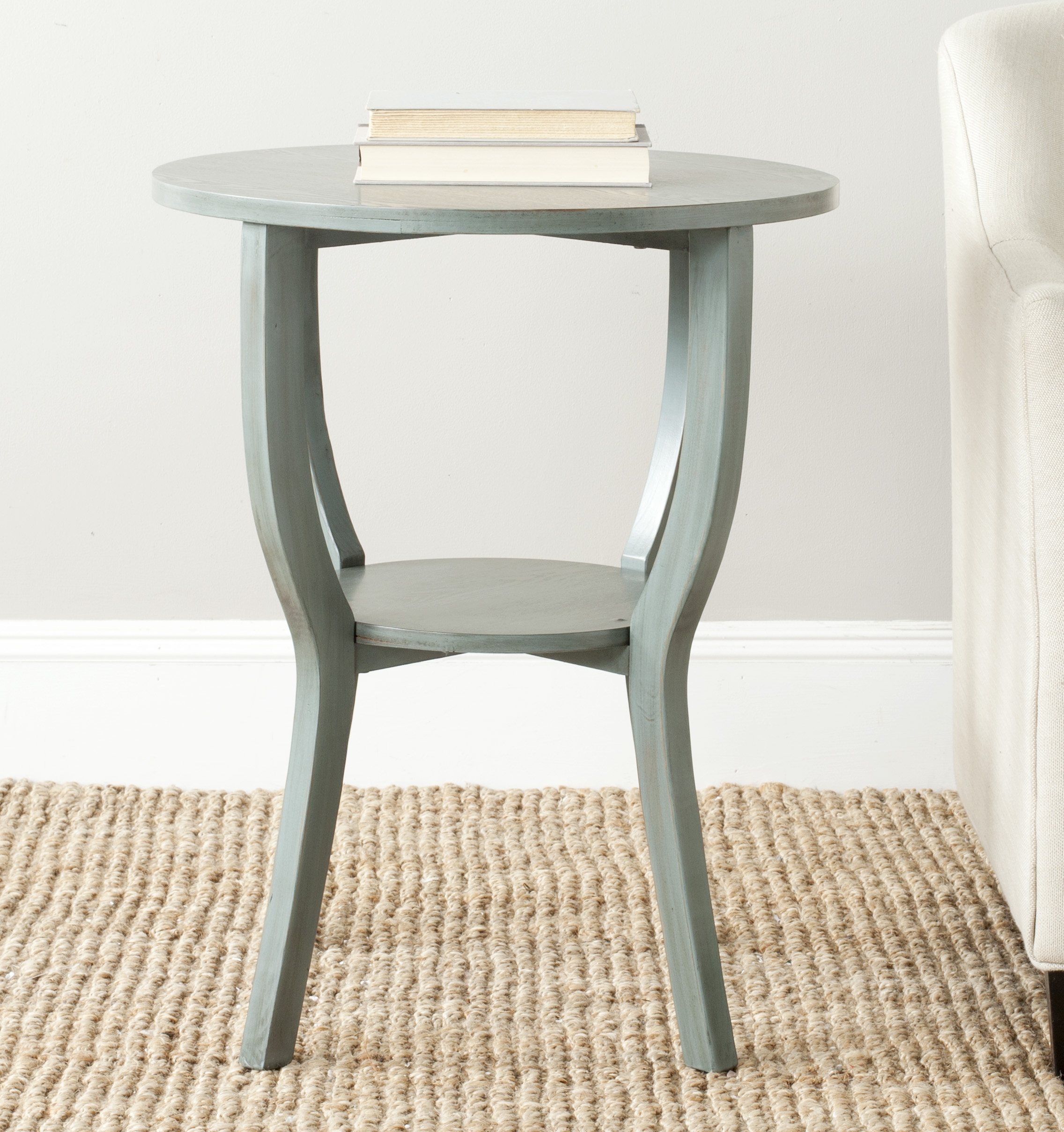 Rhodes Round Pedestal Accent Table - Barn Blue - Arlo Home - Image 1