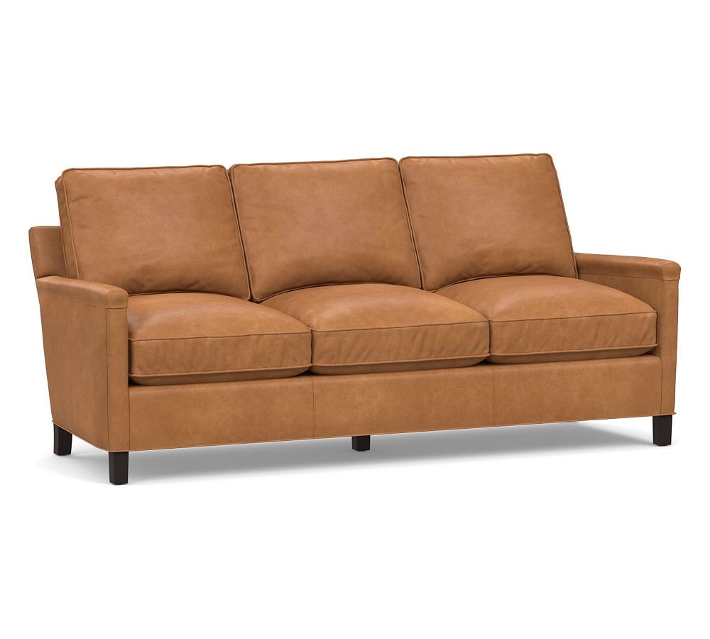 Tyler Square Arm Leather Sofa, Down Blend Wrapped Cushions, Churchfield Camel - Image 0