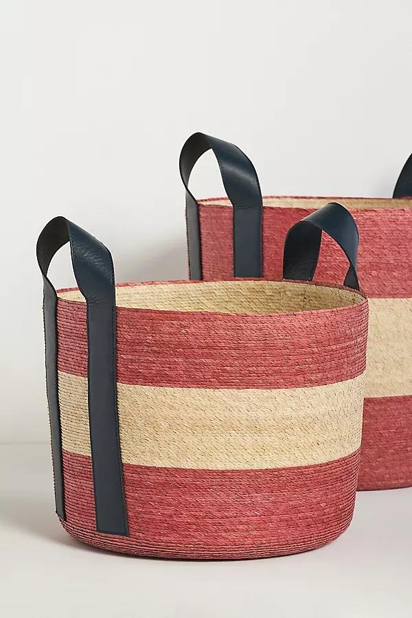Dakota Woven Palm & Leather Basket - Image 0